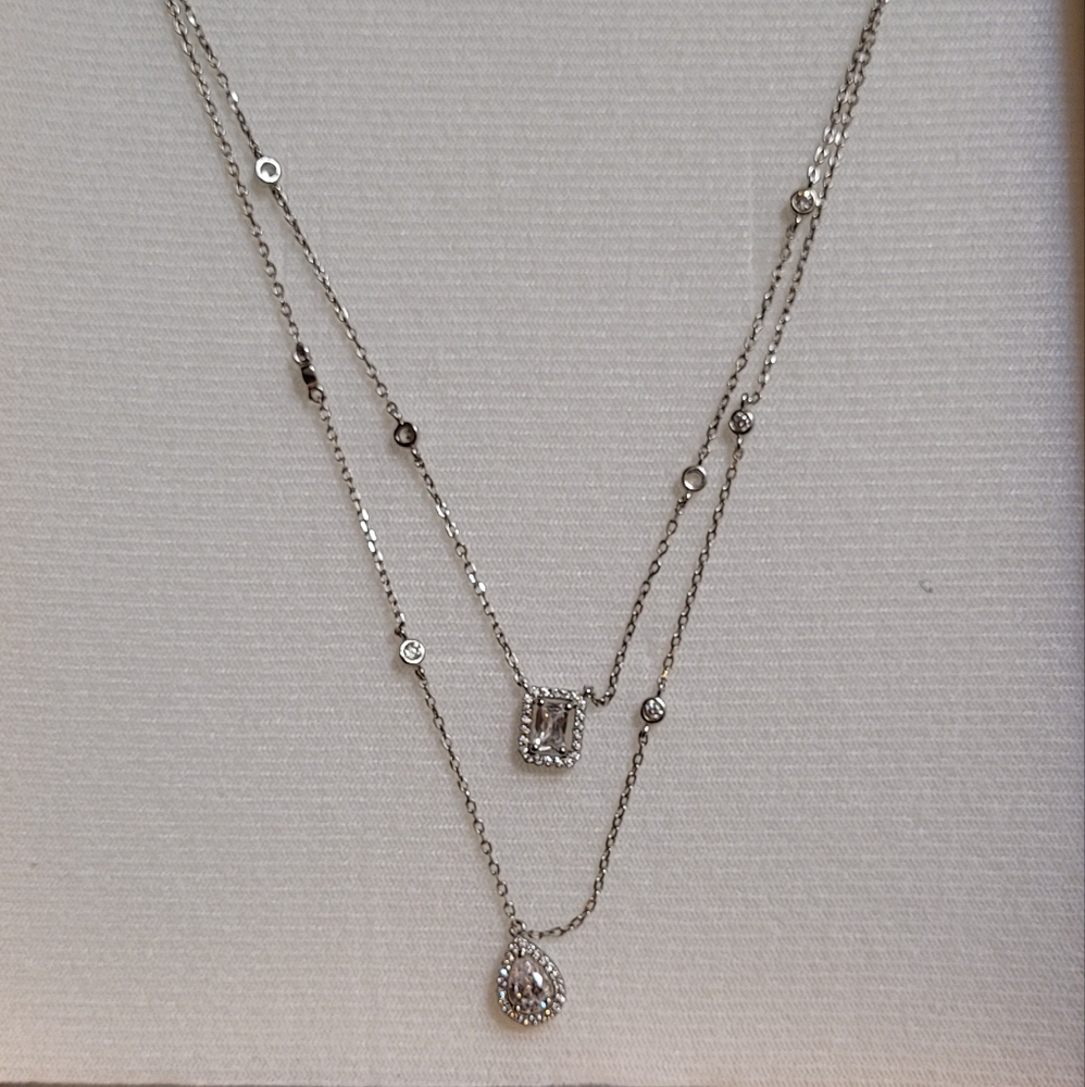 NWOT Deseo double layer necklace sterling silver with cubic zirconia.